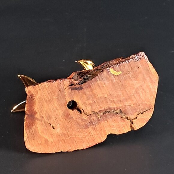 Glass Baron Clear Glass Dolphin Sculpture W 22 K Gold Accents On Burl Wood Base - Picture 7 of 10